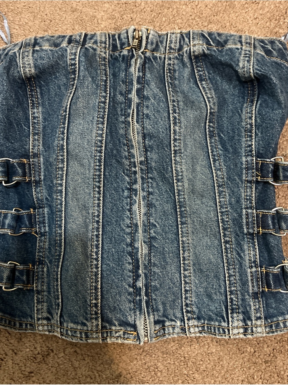 Zara Denim Zip-Up Corset Top